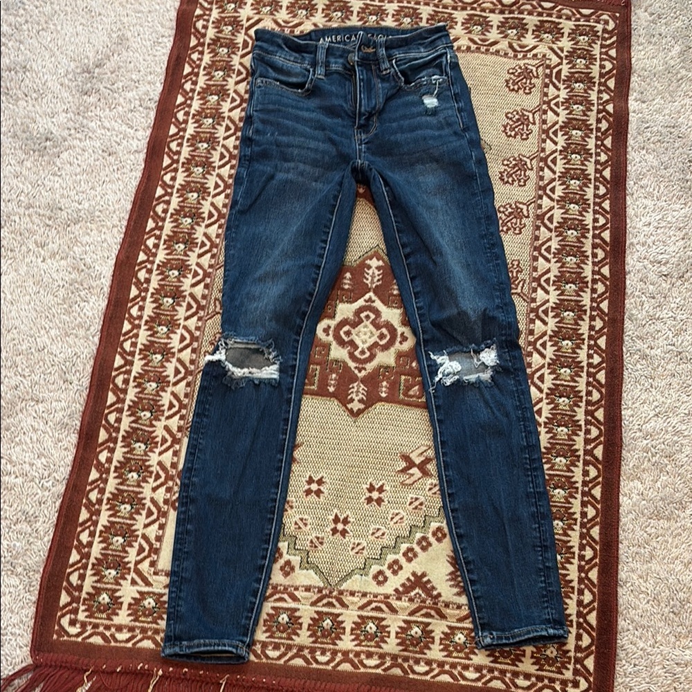 American Eagle Outfitters Women's Ripped Dark Blue Skinny Jeans